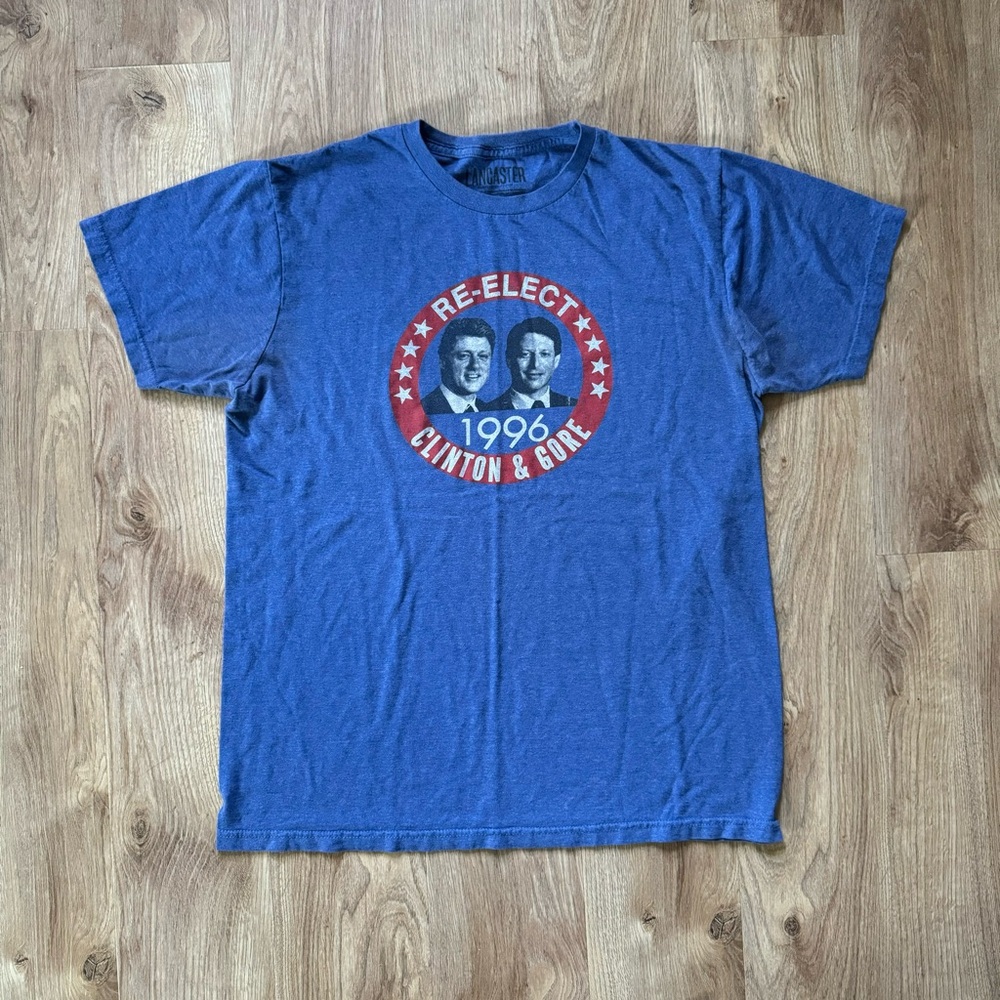 Vintage Re-Elect Clinton Gore 1996 Blue T Shirt. Lancaster. Size Large L.
